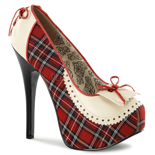 TEEZE-26  Cream Pu-Red Plaid Fabric